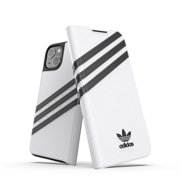 adidas Originals - iPhone 13 Booklet Case Leder Etui Tasche (47092) - Weiss / Schwarz