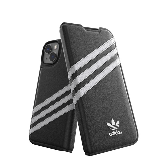 adidas Originals - iPhone 14 Booklet Case Leder Etui Tasche (50195) - Schwarz / Weiss