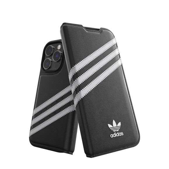 adidas Originals - iPhone 14 Pro Booklet Case Leder Etui Tasche (50196) - Schwarz / Weiss