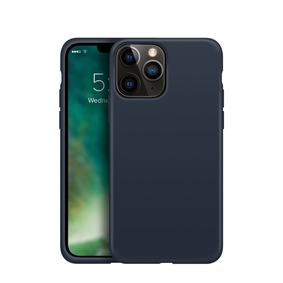 XQISIT - iPhone 13 Pro Silikon Case Hülle Antibakteriell - Dunkelblau