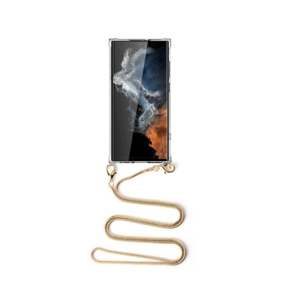 Apfelkiste © - Samsung Galaxy S22 Ultra 5G Necklace Gummi Hülle Air Cushion Fallschutz + Schlangenkette (1.2m) - Gold