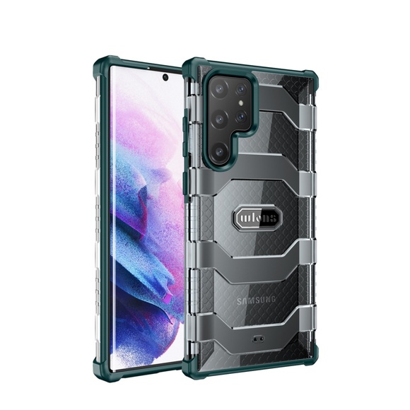 Samsung Galaxy S22 Ultra 5G Hybrid TPU Bumper Case Hülle Air Cushion Fallschutz - Grün / Transparent