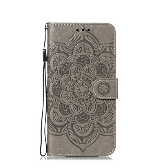 Samsung Galaxy Note 10+ Plus Leder Tasche Wallet - Mandala Flowers - Grau