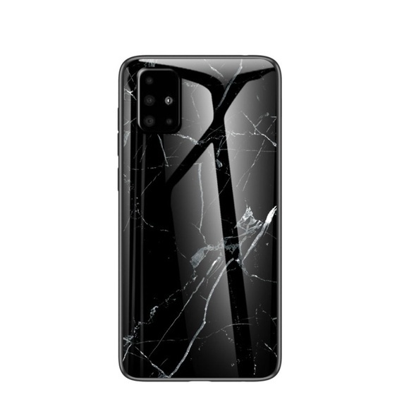 Samsung Galaxy A51 Hardcase Hybrid Schutzhülle Glas Rückseite Marmor Marble - Schwarz / Weiss