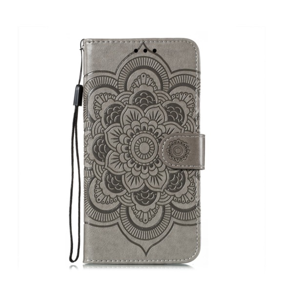 Samsung Galaxy A72 / A72 5G Leder Tasche Wallet - Mandala Flowers - Grau