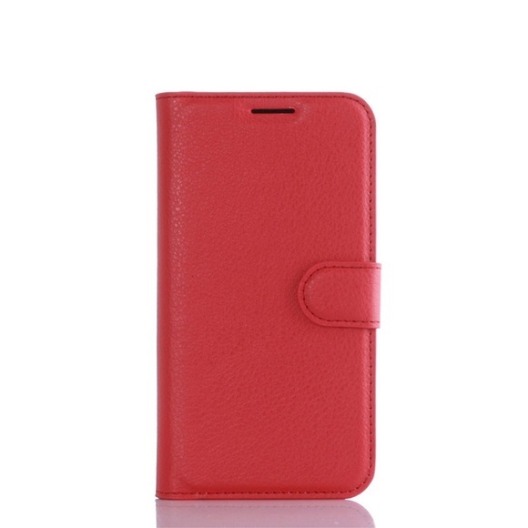 Samsung Galaxy S7 Leder Tasche Flip Cover Litchi Look - Rot