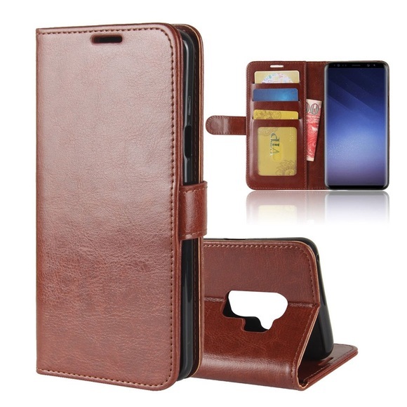 Samsung Galaxy S9+ Plus Leder Tasche Flip Cover mit Kartenfächer - Braun