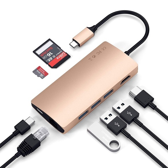 Satechi - USB C Multiport Adapter V2 Hub mit USB C / 4K HDMI / 3x USB 3.0 / Ethernet / Micro SD Kartenlesegerät (ST-TCMA2G) - Roségold