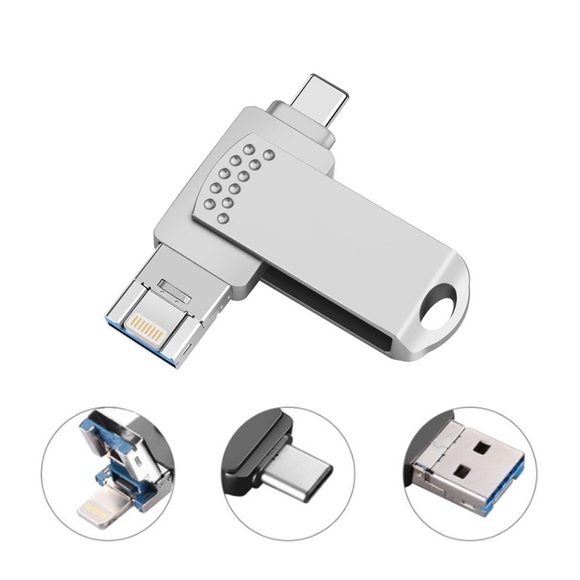 (128GB) 3in1 USB Lightning / USB C / USB A Speicher Stick Flash Drive USB 3.0 - Silber