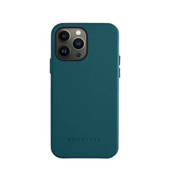 Sohotree - iPhone 13 Pro Max Fuji Schutzhülle aus Veganem Apfelleder - Petrol (Grün)
