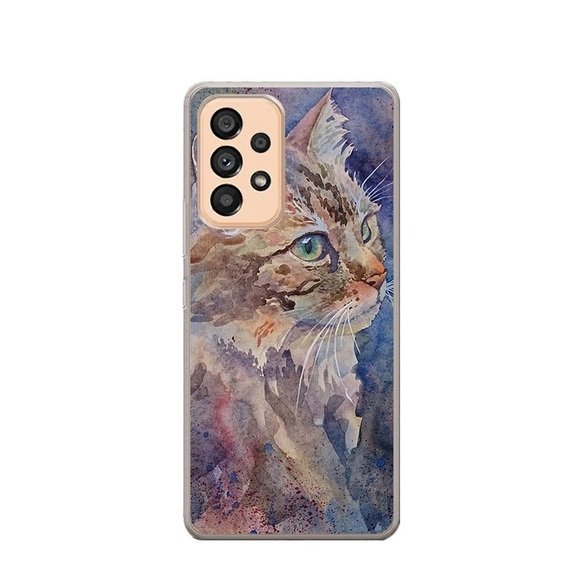 Apfelkiste © - Samsung Galaxy A13 Gummi Case Hülle Ultra Thin Katze Art Design - Braun / Blau