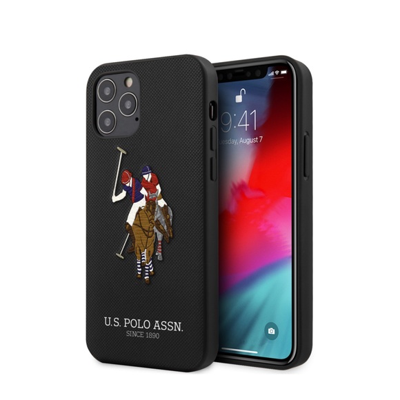 U.S. Polo Assn. - iPhone 12 / iPhone 12 Pro Leder Hardcase Hülle Embroidery Collection (USHCP12MPUGFLBK) - Schwarz