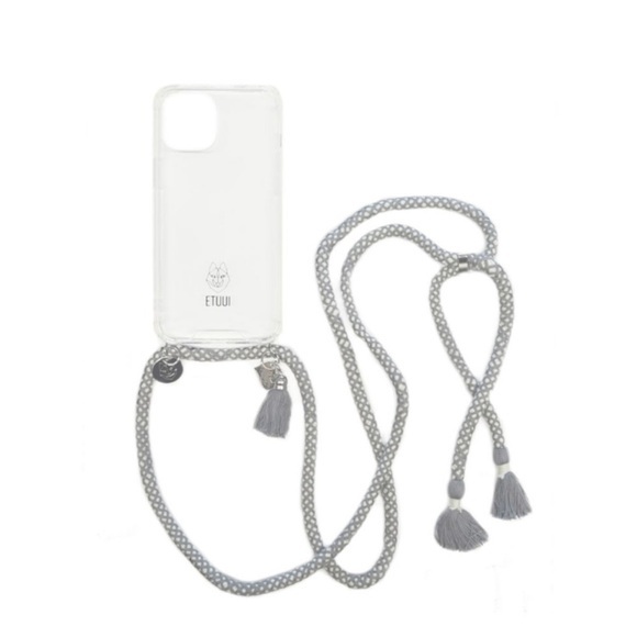 ETUUI - iPhone 13 Mini Necklace Hybrid TPU Hülle Air Cushion Fallschutz + Handykette - Hellgrau