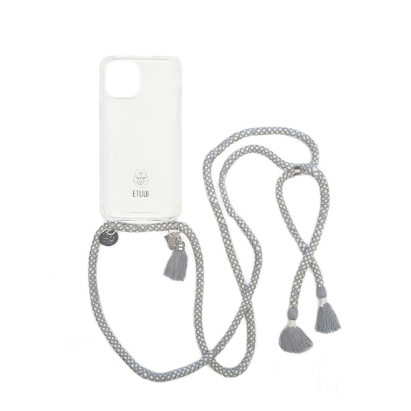ETUUI - iPhone 13 Necklace Hybrid TPU Hülle Air Cushion Fallschutz + Handykette - Hellgrau