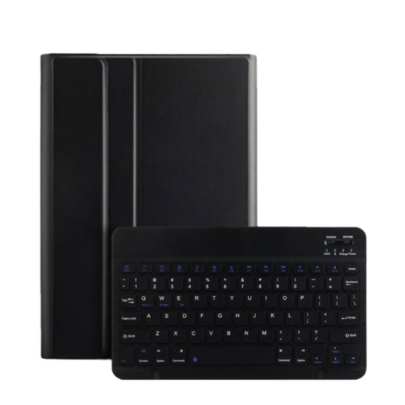 Samsung Galaxy Tab S7 Leder Tasche mit Bluetooth Tastatur (QWERTY) + Touch Pen Halterung Litchi Look - Schwarz