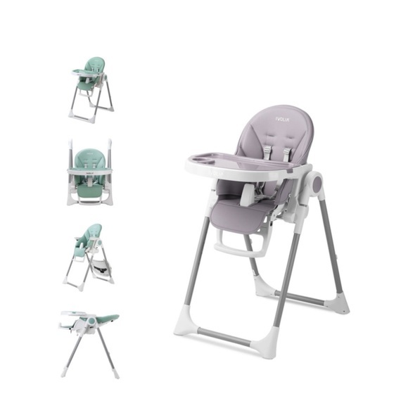 Verstellbarer Baby Hochstuhl Kinder Sitz mit Sicherheitsgurt + Tisch - Grau