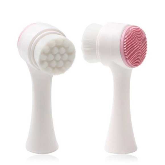 Zweiseitiger Silikon Gesichtsreiniger / Gesichtsmassage Reinigungsbürste - Weiss / Rosa