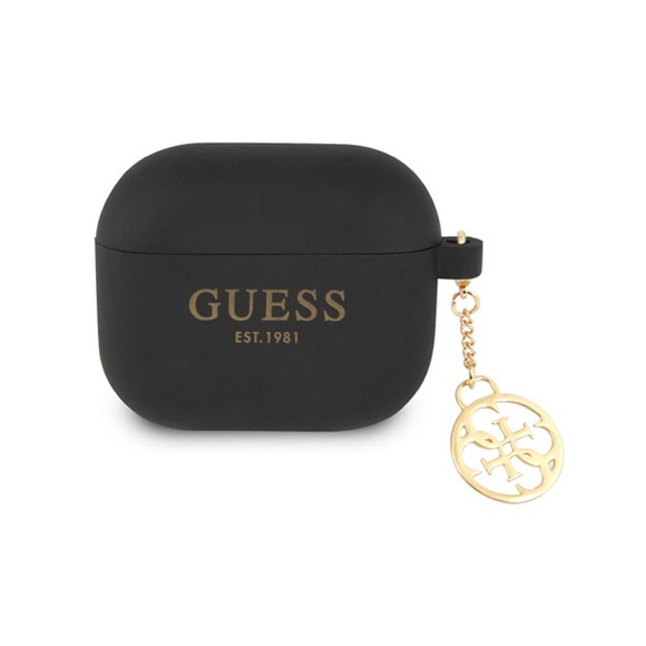 Guess - AirPods (3. Generation) Silikon Schutzhülle + Logo Anhänger (GUA3LSC4EK) - Schwarz / Gold
