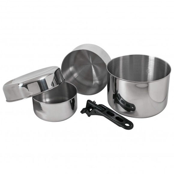 Basic Nature - Biwak Edelstahl 3 - Topf-Set Gr 0,75 + 1,1 + 2,8 l grau
