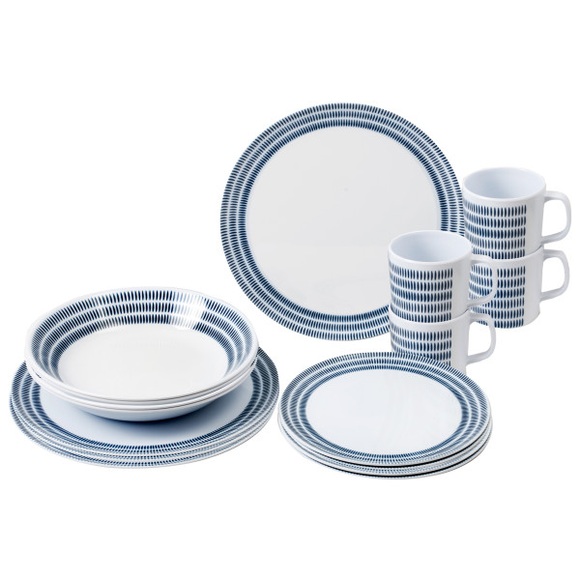 Brunner - Melamine Set Bluebay - Geschirr-Set Gr 16 Pieces grau/weiß