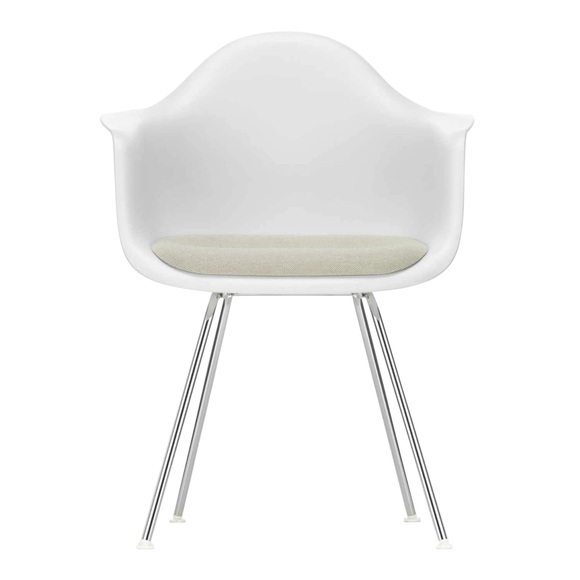 Eames Plastic Armchair RE DAX Sitzpolster Stuhl, Sitzschale RE cotton white re, Stoff Hopsak F60 meerblau/dunkelgrau, Untergestell glanzchrom, Glei...