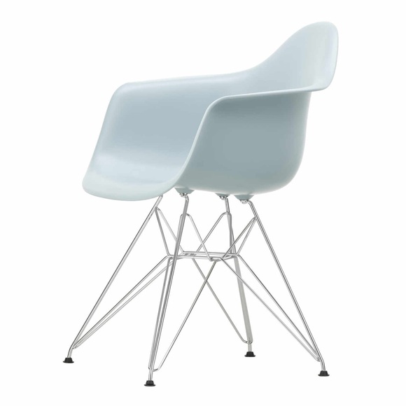 Eames Plastic Armchair RE DAR Stuhl, Sitzschale RE cotton white re, Drahtuntergestell glanzchrom, Gleiter weiss für hartböden