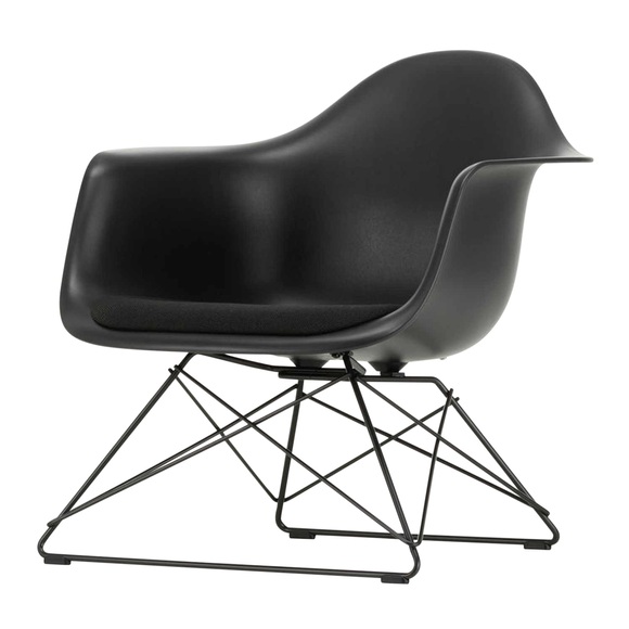 Eames Plastic Lounge Armchair RE LAR Sitzpolster Sessel, Sitzschale RE cotton white re, Stoff Hopsak F60 nero/elfenbein, Drahtuntergestell basic da...