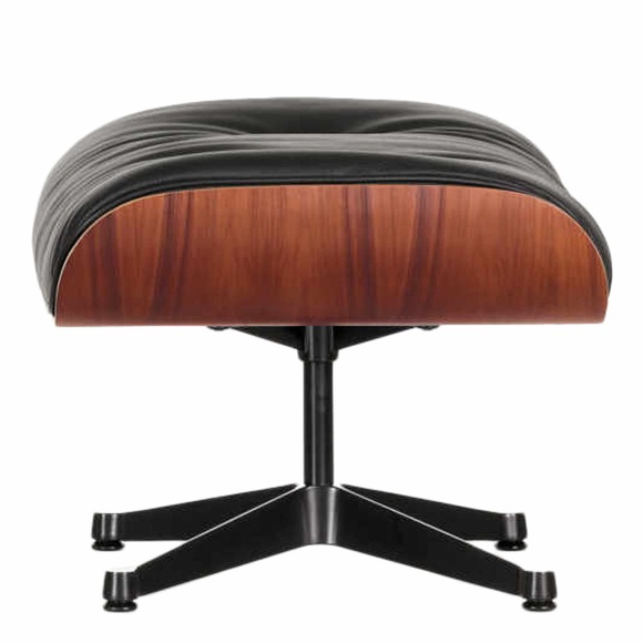 Lounge Chair Ottoman Hocker - Classic Version, Schale nussbaum schwarz pigmentiert, Lederbezug premium f braun 77, Untergestell poliert, Gleiter ba...