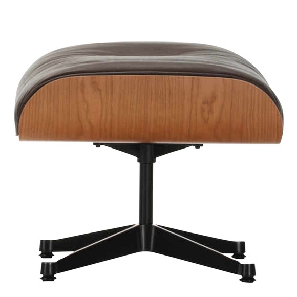 Lounge Chair Ottoman Hocker - American Cherry Version, Lederbezug natural f nero 66, Untergestell poliert, Gleiter gleiter für teppichböden