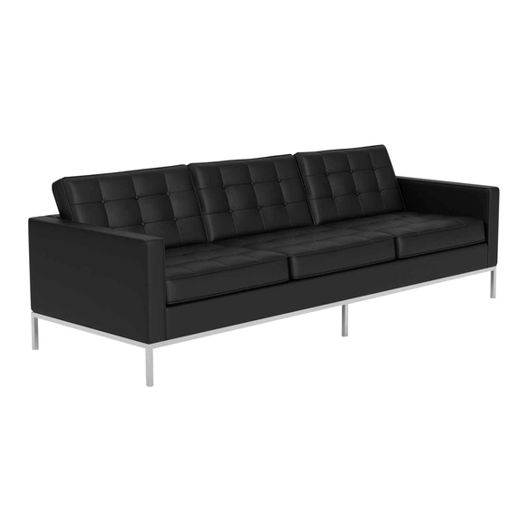 Florence Knoll Relax 3er Sofa, Bezug leder, volo white vo785, Gestell anthrazit, lackiert