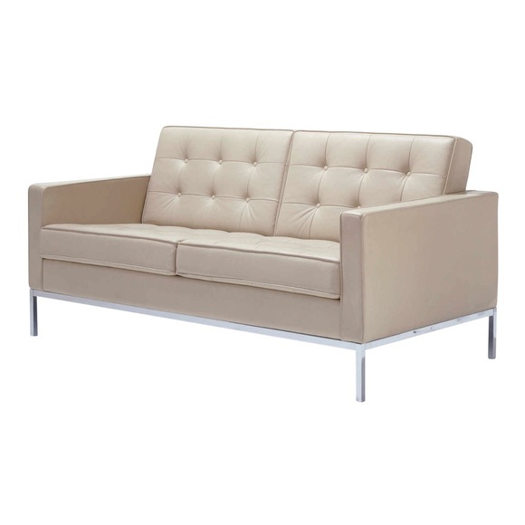 Florence Knoll 2er Sofa, Bezug leder, volo coffee bean vo947, Gestell anthrazit, lackiert