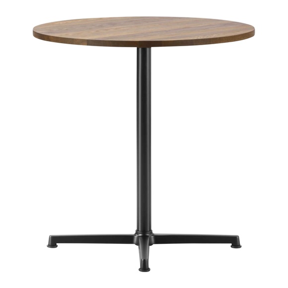 Pato Table Rund-Tisch, Tischplatte eiche geräuchert, geölt, Durchmesser 90 cm, Höhe 45 cm, Untergestell aluminium poliert