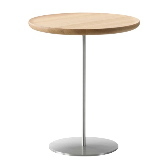 Pal Beistelltisch, Tischplatte eiche hell, geölt, Höhe 52 cm, Durchmesser 37.5 cm, Untergestell edelstahl gebürstet