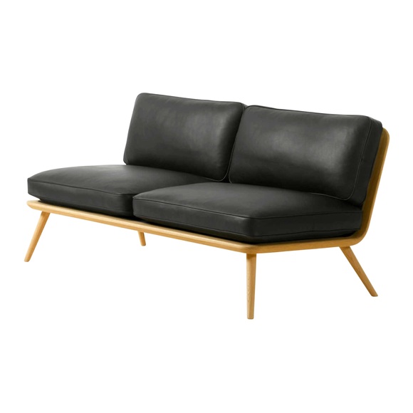 Spine 2er Lounge Sofa, Bezug leder omni - 112 warm grey, Beine esche schwarz