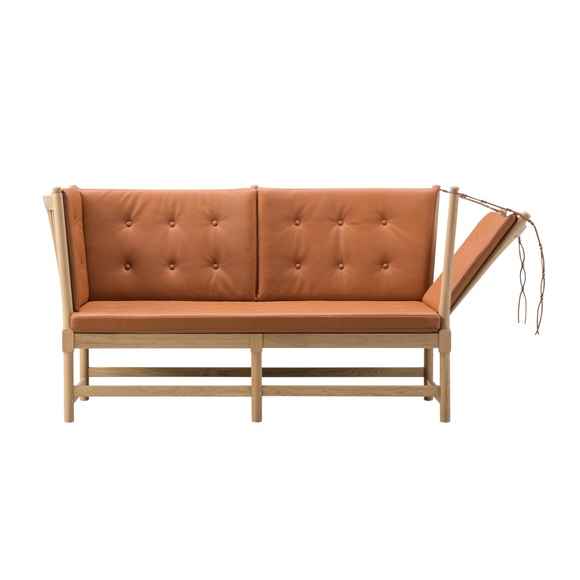The Spoke-Back 2er Sofa, Bezug leder omni - 112 warm grey, Gestell eiche geseift