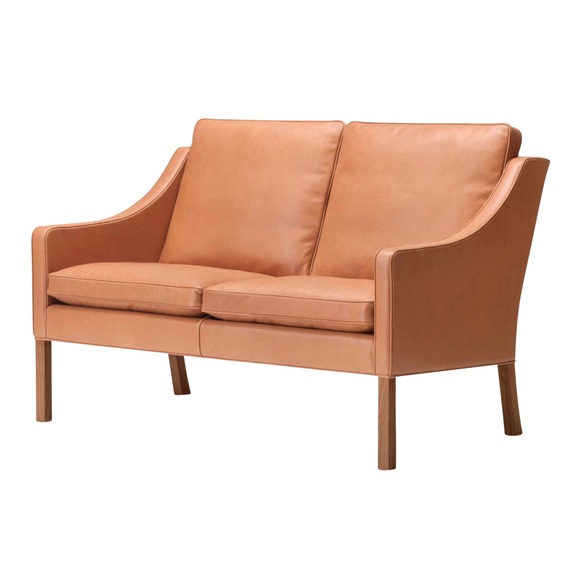 Mogensen 2208 2er Leder-Sofa, Bezug leder omni - 112 warm grey, Beine walnuss geölt