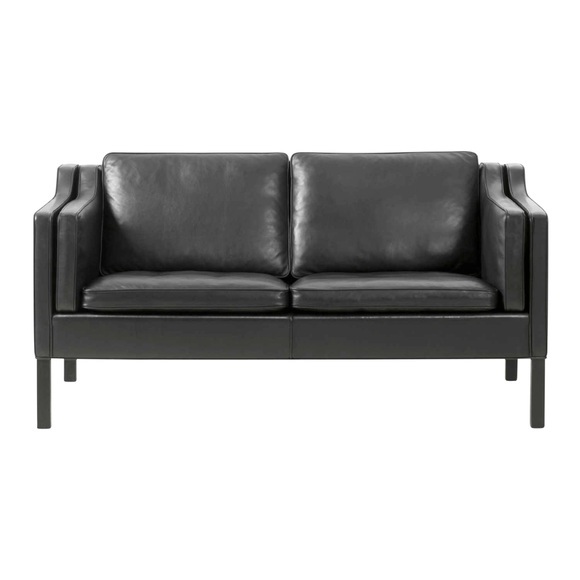 Mogensen 2212 2er Leder-Sofa, Bezug leder omni - 320 dark clay, Beine eiche schwarz lackiert
