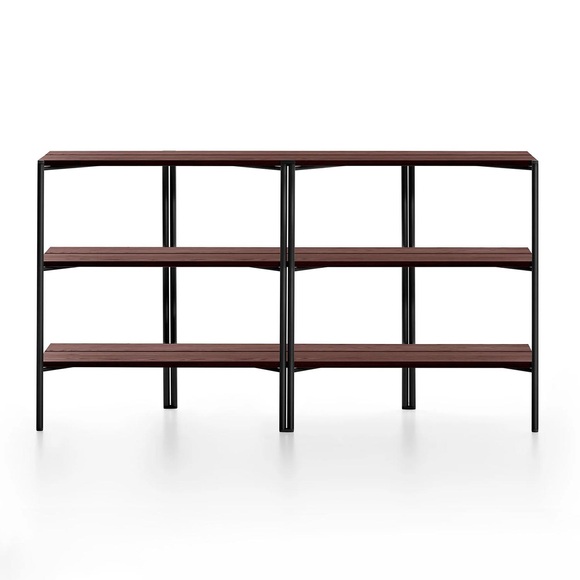 Run Shelf Regal, Gestell aluminium, schwarz pulverbeschichtet, Ausführung tablare, nussbaumholz