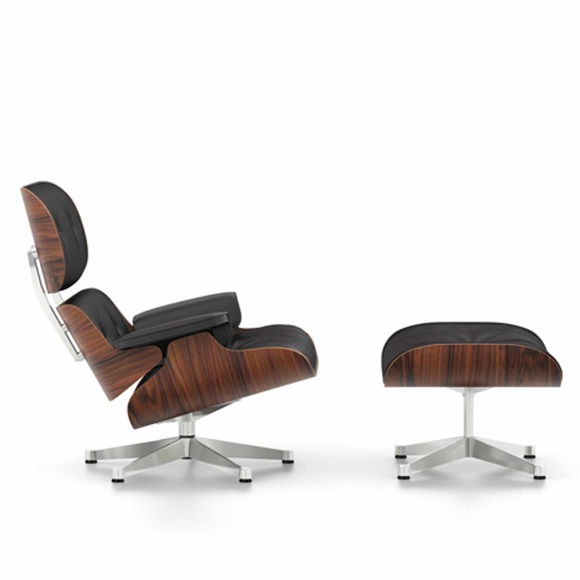 Lounge Chair & Ottoman, Schale santos palisander, Lederbezug premium f chocolate, Untergestell poliert, Gleiter basic dark für teppichböden
