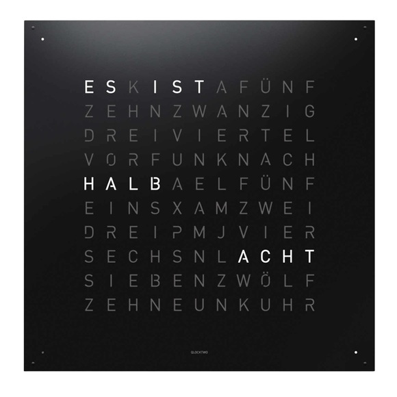 QLOCKTWO EARTH 90 Edelstahl Wanduhr, Farbe hazelnut, Sprache spanisch (es), Korpus weiss ral 9003
