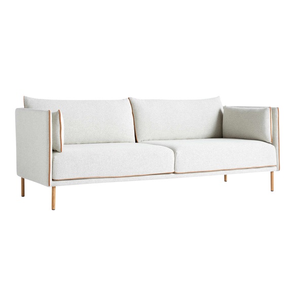 Silhouette 3 Seater 3er Sofa, Stoff 0123 remix by kvadrat, Keder leder schwarz, Untergestell eiche geölt