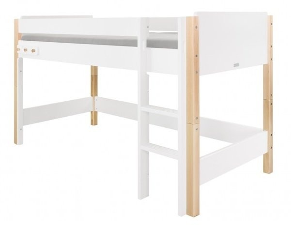 Bopita Halbhochbett 90x200 Jente Weiss/Natur mit Gerader Treppe