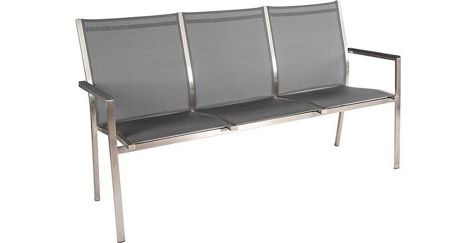 Stern Stapelbank Cardiff Edelstahl mit Bezug Textilen Silbergrau Aluminiumarmlehnen