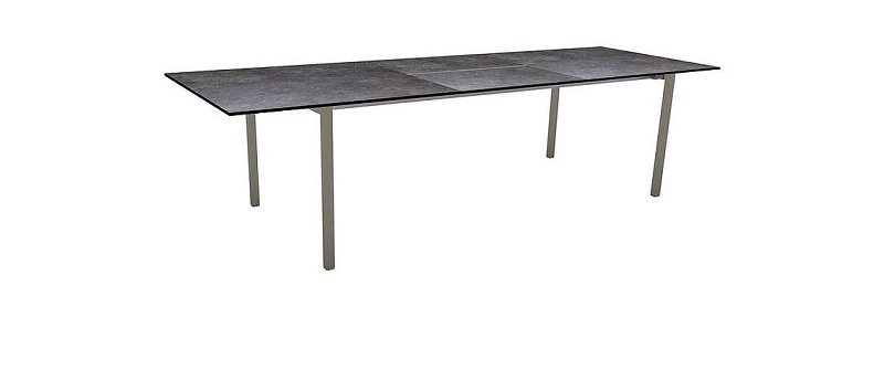 Stern Ausziehtisch Cosmopolitan 220/300x100cm Alum. Taupe mit Tischplatte Silverstar Vintage Grau