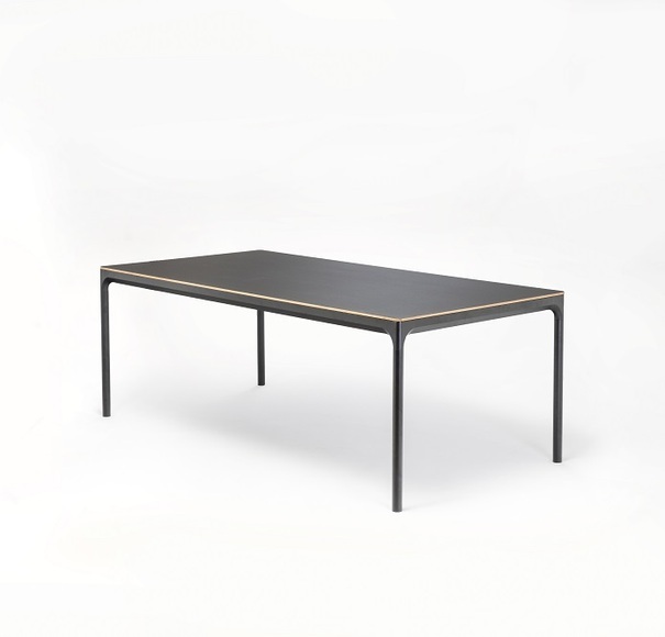 Houe Four Dining Table - Black Linoleum - Oak Edge - Black Metal Legs