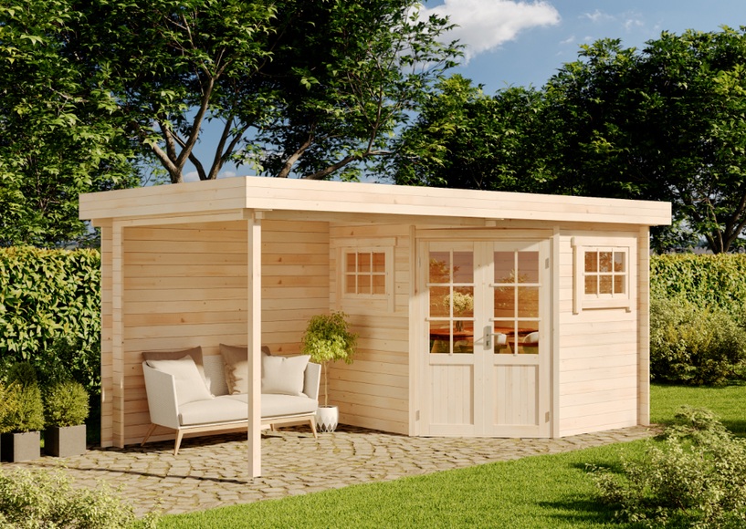 5-Eck Gartenhaus Modell Mosel-28 mit Flachdach