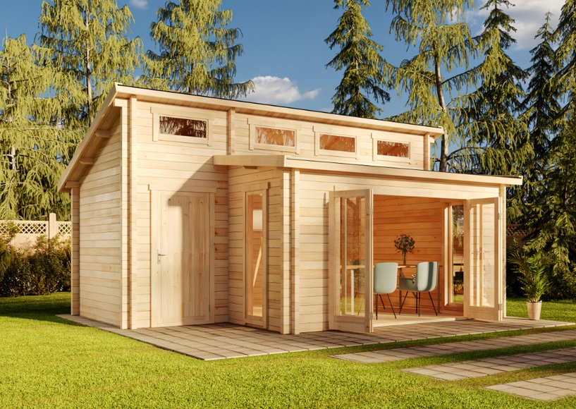 Gartenhaus Lausitz ISO mit Falttür & Anbau
