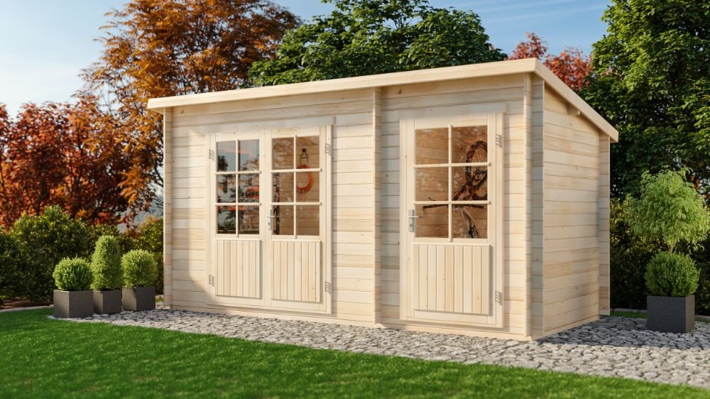 Pultdach Gartenhaus Modell Martina-28 mit Anbau