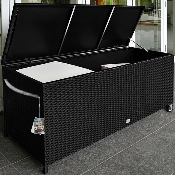 Polyrattan-Auflagenbox Schwarz 117,5x55x64,5cm mit Rollen