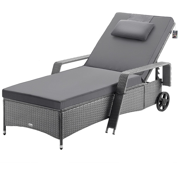 Polyrattan Sonnenliege Grau/Anthrazit 193x90x43cm